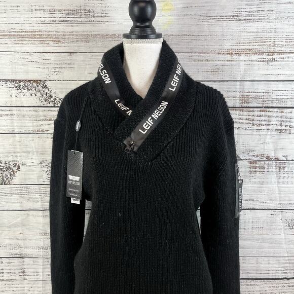 Leif Nelson Mens Pullover Sweater size Large Black Zipper Pockets Name Logo - Picture 2 of 10